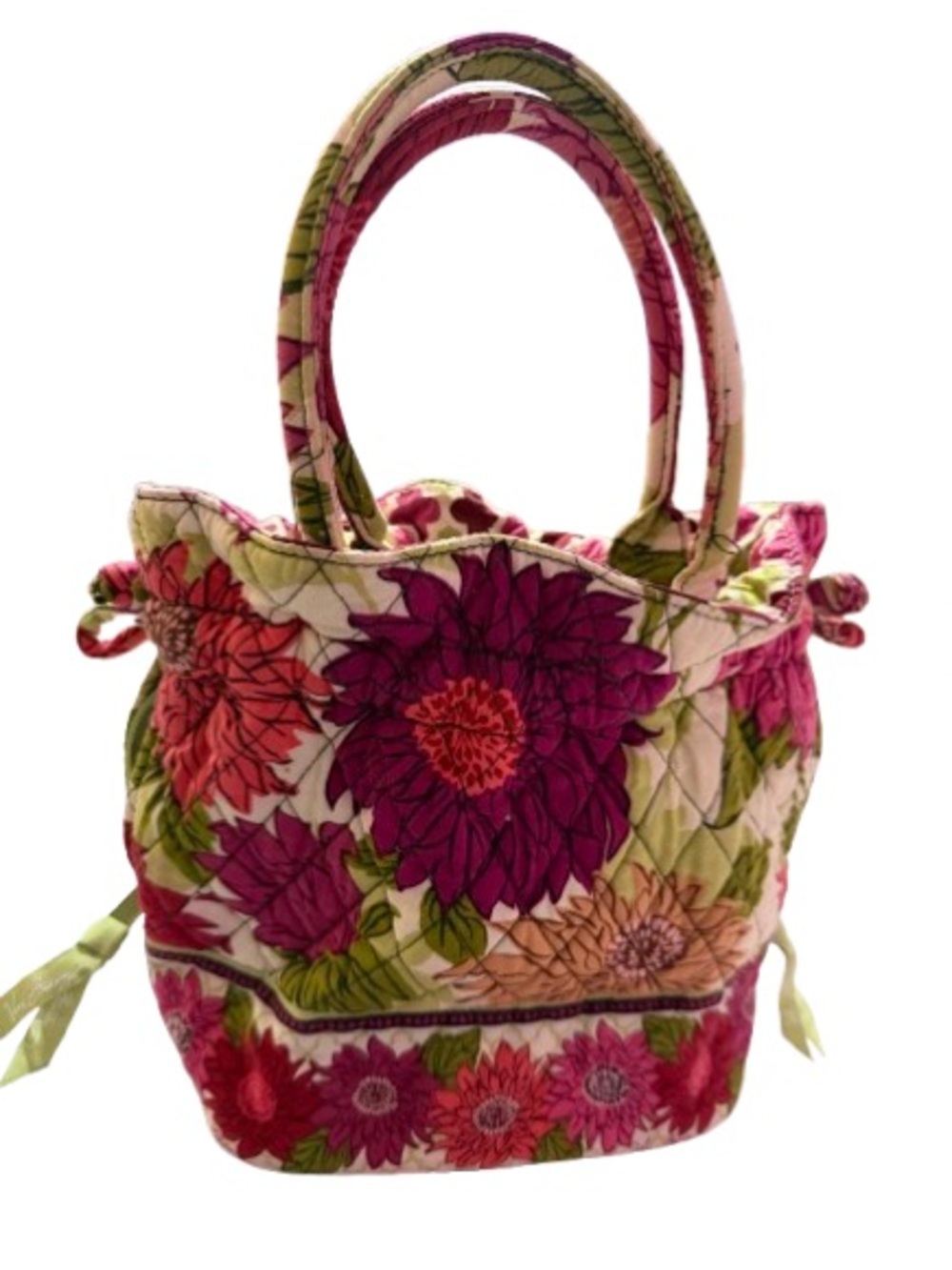 Vera Bradley”Hello Dahlia!”Cinch Bucket Handbag-Retired Pink&Green